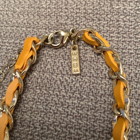 WHBM Leather & Gold Tone Chain Necklace with Beaded Tassels - Picture 2 of 11